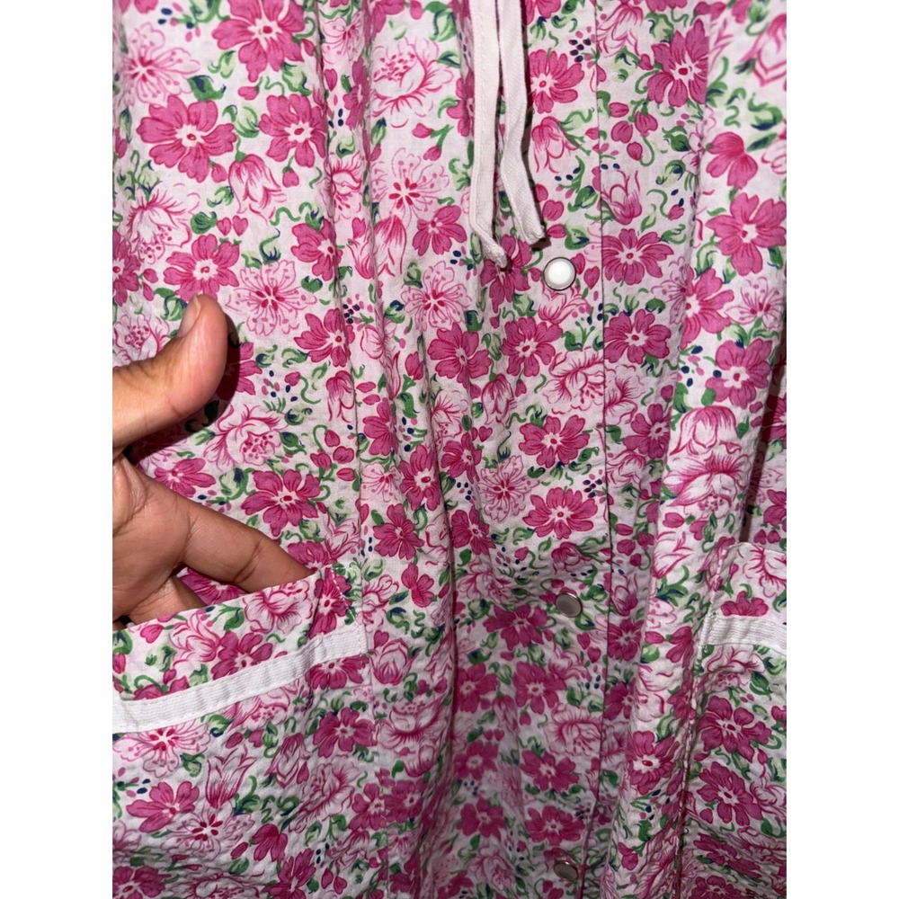 Madison's Best Pink Floral House Dress Snap Front Duster Pockets Medium - Picture 4 of 6
